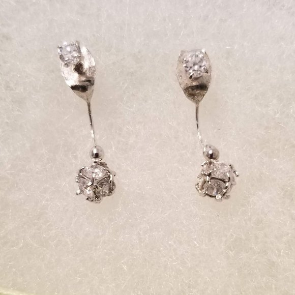 Crystal Earrings with Dangle in back silver coated - Picture 1 of 5